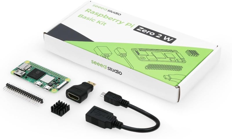 seeed studio Raspberry Pi Zero 2 W Basic Kit, Header, Heatsink, USB Cable, HDMI Adapter (with Quad-core CPU,Bluetooth 4.2,BLE,onboard Antenna,etc.) - Image 1